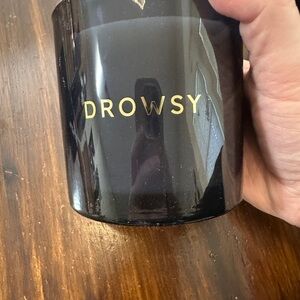 Drowsy Black Glass Candle Jar with Gold Lettering